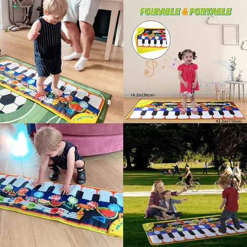 Vista 2 de Cyiecw alfombra musical de piano, para tocar y bailar, con 19 teclas, 8 instrumentos musicales para seleccionar, bocina integrada, función