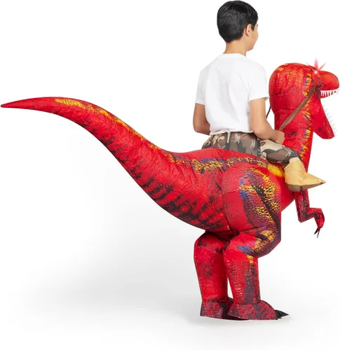 Vista 7 de Spooktacular Creations Disfraz inflable de dinosaurio para niños, ojos con luz LED, impresión digital, disfraz inflable de T-rex