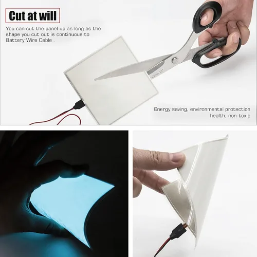 Vista 3 de Panel LED flexible, hoja de panel electroluminiscente, cinta EL cortable, suave para máscara de ojos, cosplay, decoración de fiesta, azul claro