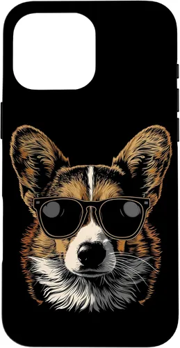 Vista 16 de iPhone 16 Corgi con gafas de sol divertido perro mamá papá Corgi caso