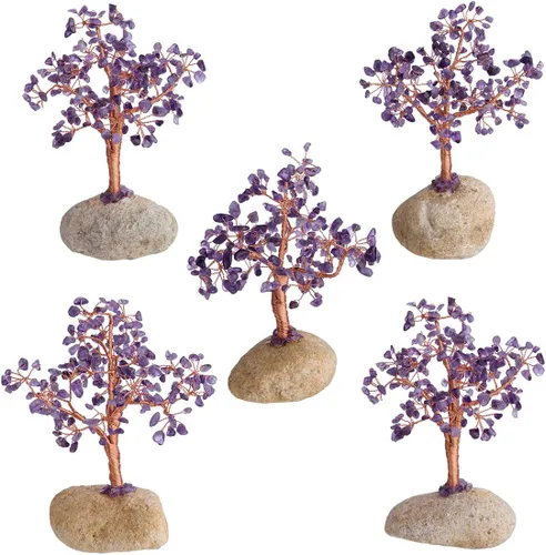 Vista 4 de Rockcloud - Piedras de cristal natural para árbol de dinero con base de piedra, decoración para el hogar 7-8.5 inches, Natural Handmade Home