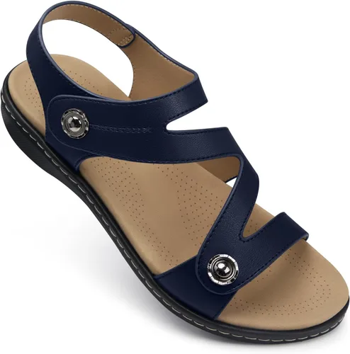 Vista 12 de TEMOFON Sandalias para mujer de verano elegante: puntera abierta, cómodas para caminar, sandalias planas con soporte para el arco, tallas 5-11
