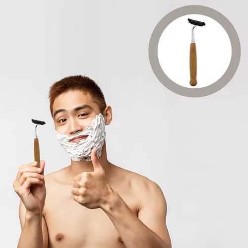Vista 3 de Hemoton Maquinillas de afeitar manuales para barba, mango de bambú, afeitadoras de seguridad de doble filo, cuchillas de acero inoxidable