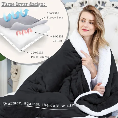 Vista 2 de CHOSHOME Manta de forro polar Sherpa - Manta gruesa y cálida para invierno, manta de felpa suave y mullida para cama, sofá y viajes