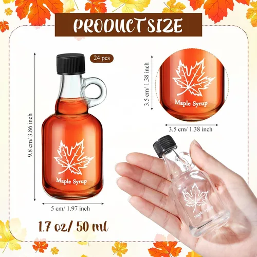 Vista 3 de Havawish 24 botellas de vidrio de 1.7 onzas para jarabe de arce con asa de bucle y tapas de plástico, pequeños frascos vacíos para regalo