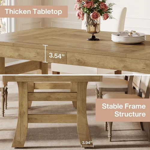 Vista 8 de Tribesigns Mesa de comedor de 63 pulgadas para 4-6 personas, mesa rectangular grande de cocina con patas resistentes para cocina del hogar, comedor