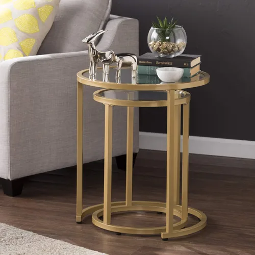 Vista 4 de SEI Furniture Evelyn Glam - Juego de mesa auxiliar nido (2 unidades), color dorado
