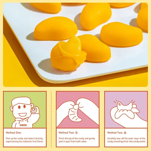 Vista 2 de AMOS Peelerz - Caramelo de goma pelable, mango/lichi/maracuyá/melocotón Paquete de 4 variedades, 3 oz cada uno, total 11.99 oz