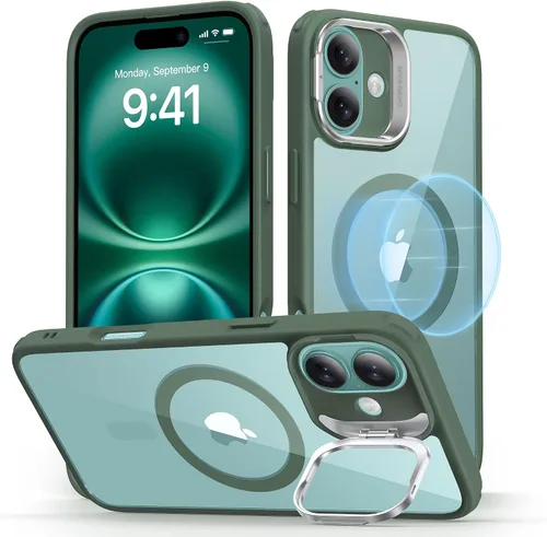 Vista 11 de ESR Funda para iPhone 16, Compatible con, Funda Protectora de Grado Militar, Funda para Teléfono con Soporte Stash Integrado, Cubierta Trasera Azul
