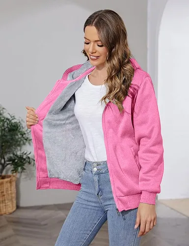 Vista 5 de PUWEI - Sudadera con capucha, con zíper y forro de felpa grueso, para mujer