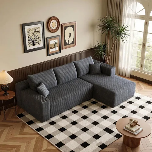 Vista 17 de Sofá modular moderno de 96 pulgadas para sala de estar, sofá modular tapizado sin hueso con bolsillos, cómodo sofá nube con diván en forma de L Negro