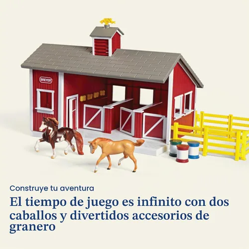 Vista 5 de Breyer Stablemates Juego de Establo Rojo con 2 Caballos – Juguetes Realistas de Caballos para Niñas de 4–8 Años, Juego de Granero con Cercas