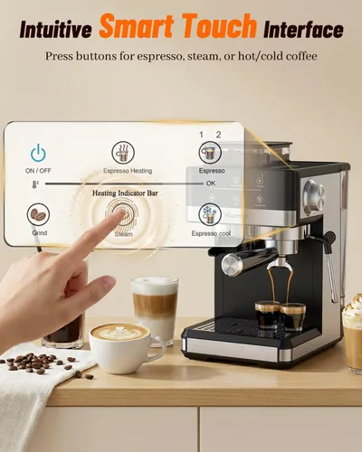 Vista 6 de Máquina de café expreso con molinillo y espumador de leche, 20 bar Features 20 grind settings, 61oz removable tank, 20-bar pump & steam frother