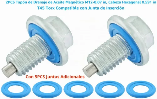 Vista 2 de 2 tapones magnéticos de drenaje de aceite M12-1.75, cabeza hexagonal de 0.591 in T45 Torx compatible con junta de inserción, más 5 juntas, apto