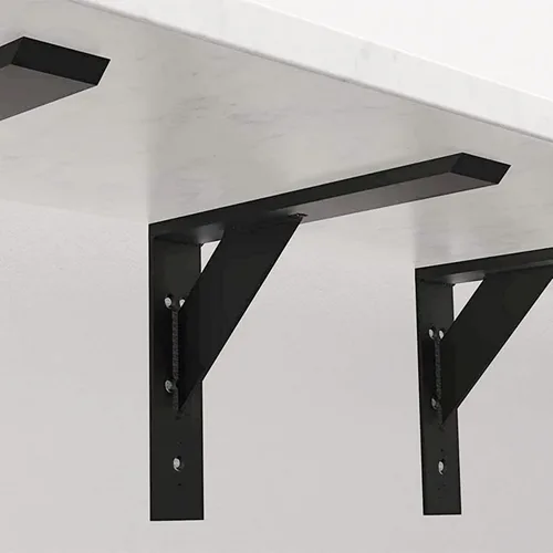 Vista 4 de Soportes de estante resistentes, paquete de 2 soportes de estante de 12 x 10 x 2.5 pulgadas, acero negro de 3/8 pulgadas de grosor, soporte en L