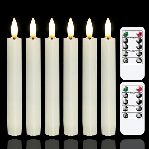 Vista 10 de Yeelida Velas cónicas sin llama a pilas con dos controles remotos con temporizador, velas LED de 6.4" con mechas 3D para ventana, luz cálida