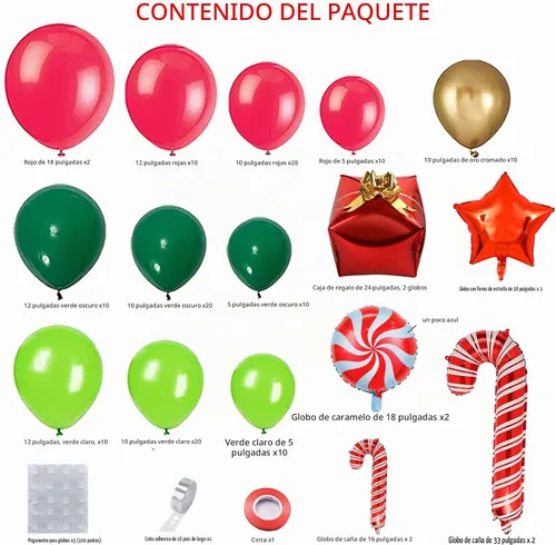 Vista 2 de Kit de arco de guirnalda de globos de Navidad de 144 piezas con globos de Navidad, rojo, dorado, verde fresco y verde oscuro, globos de caramelo