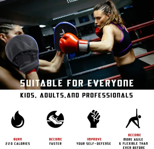 Vista 4 de Xnature Curved Boxing Focus Mitts, MMA Punching Pads, Shock Absorbing Hook & Jab Training Pads for Boxing, Muay Thai & Kickboxing, Martial Arts Azul