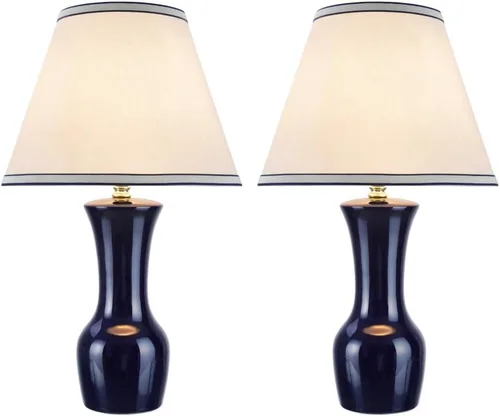 Vista 2 de Aspen Creative 40208-12, paquete de dos, mesa de cerámica de transición de 21 pulgadas de alto, pantalla de lámpara con forma de imperio de tapa