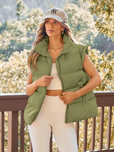 Vista 6 de AUTOMET Chalecos acolchados para mujer, chaquetas de moda de otoño, trajes hinchados, abrigos de moda sin mangas, ropa de invierno