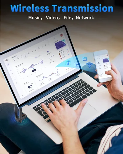 Vista 8 de ZEXMTE Adaptador Bluetooth 6.0 para PC, receptor transmisor Bluetooth USB de doble antena Plug & Play, largo alcance de 656.2 ft/656 pies, chip
