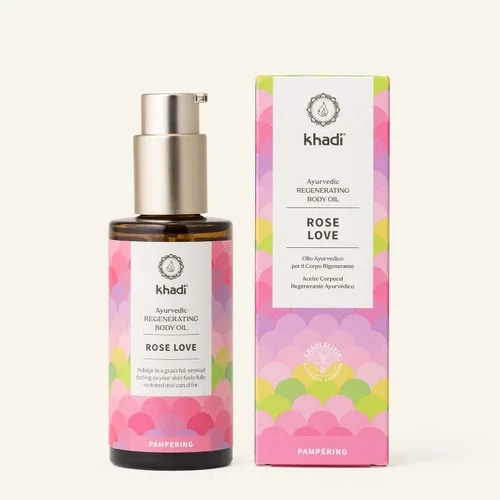 Vista 2 de KHADI ROSE LOVE Aceite corporal regenerador ayurvédico - Aceite de belleza de lujo - Mimos y regenerador - 100% a base de plantas y natural -3.38