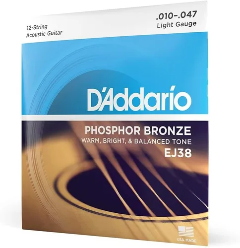 Vista 13 de Cuerdas para guitarra acústica de bronce fosforado D'Addario, blanco negro rojo azul