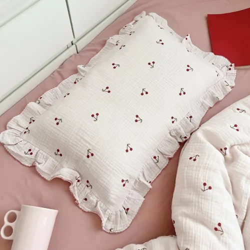Vista 23 de BuLuTu Funda de almohada de muselina de algodón para niños pequeños con bonito patrón de flores de azalea, súper suave, funda de almohada para cuna