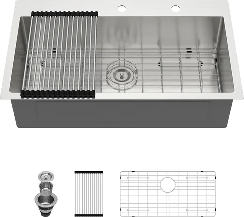 Vista 18 de Lordear - Fregadero de barra – Fregadero de barra dorado de 13 x 15 pulgadas con grifo dispensador de jabón, estación de trabajo, calibre 16 T304