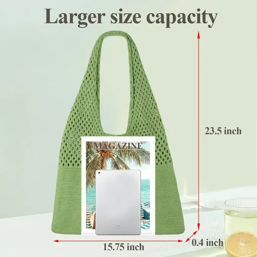 Vista 5 de SUOSDEY Crochet Mesh Beach Tote Bag, Knit Summer Vacation Aesthetic Boho Tote Bag for Women