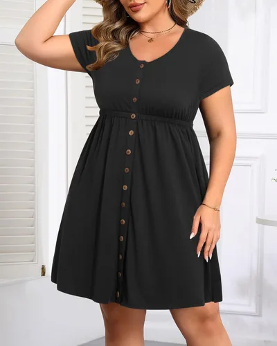 Vista 93 de Holipick Vestidos de verano para mujer, talla grande, casual, con bolsillos, acampanado, con botones, sin mangas, cuello en V