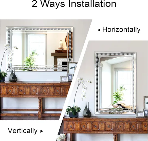 Vista 7 de Espejo decorativo de pared con marco de cristal y vidrio, espejo de pared grande de 28 x 40 pulgadas para decoración elegante de sala de estar