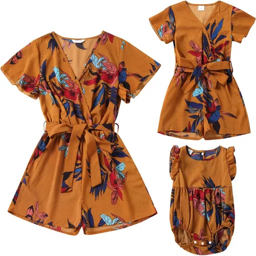 Vista 2 de AWIBMK Vestidos para mamá y yo, conjunto de ropa con cuello en V a juego para madre e hija
