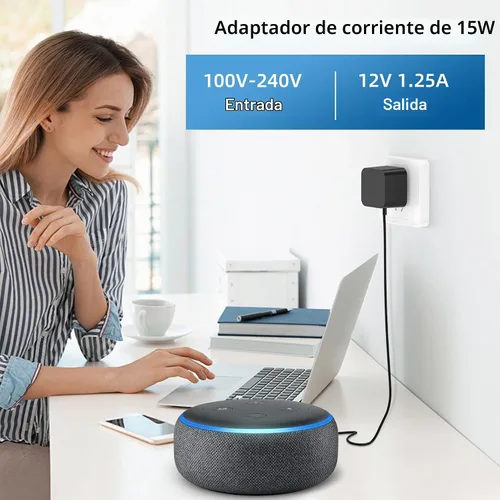 Vista 4 de Adaptador de corriente de 15 W compatible con Amazon Echo Dot de 3ª generación Echo Dot (3ª/4ª generación) con reloj Echo Dot Kids Edition Echo Show