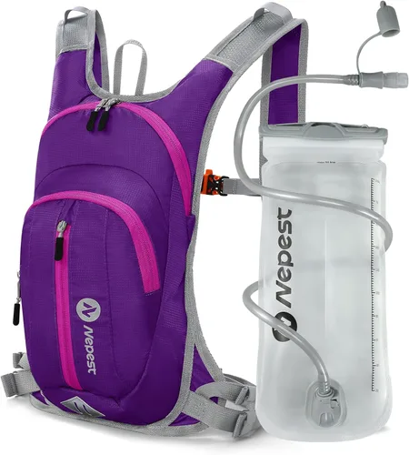 Vista 12 de Nepest Hydration Pack Backpack for Women & Men, Lightweight Water Backpack with 2L Water Bladder for Hiking Cycling Running Biking Gris-oscuro