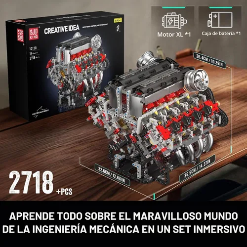 Vista 5 de Mould King Bloque de construcción de automóvil con tecnología 10130, bloque de construcción de motor motorizado F488 V8 (2718 piezas), bloque