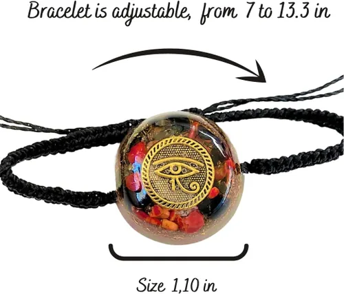 Vista 6 de ARTE ORGONES & Design Pulseras de orgón Ojo de Horus Amuleto Protección Orgonita Turmalina Negra Pirita Chackra Cristales Curativos Hombres Mujeres