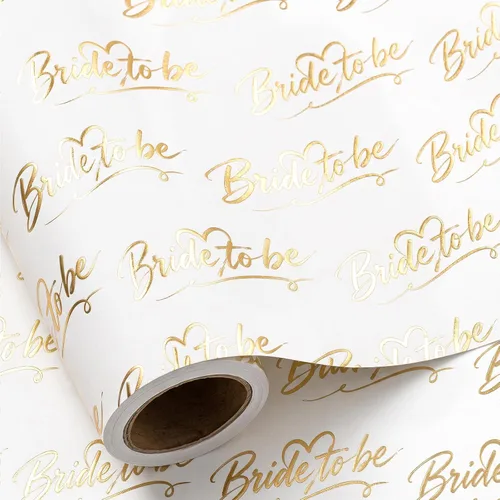 Vista 16 de RUSPEPA Rollo de Papel de Regalo de Boda, Mini Rollo, Elegante Diseño de Texto "Bride to Be" y Corazón, Papel de Regalo de Lámina Plateada