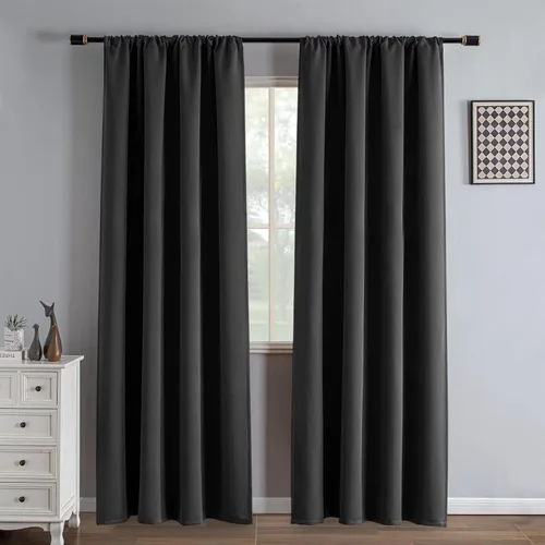 Vista 22 de IGEMAEVE - Juego de 2 paneles de cortinas opacas negras de 72 pulgadas, cortinas oscuras para dormitorio de 72 pulgadas de largo, cortinas oscuras