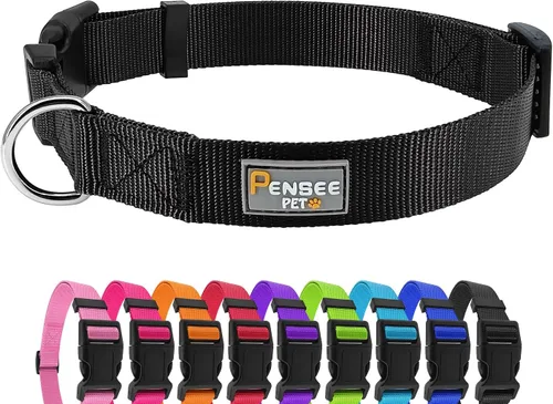 Vista 5 de Collar rojo para perro, collares ajustables básicos para cachorros, pequeños, medianos y grandes, para niñas, con collar de nylon transpirable