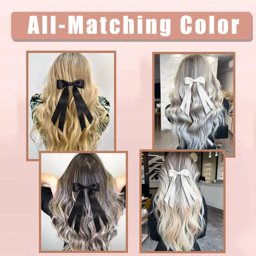 Vista 5 de Seneeel Lazos para el cabello, 2 piezas grandes de lazo doble para mujer, negro, blanco