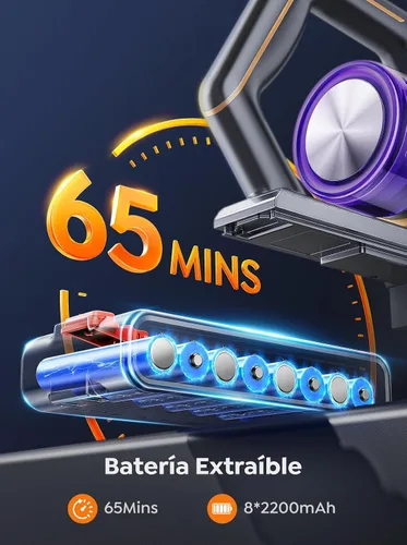 Vista 3 de INTETURE Aspiradora Inalámbrica, 600W 50KPA 65 Min Aspiradoras para el Hogar, Aspiradora de Palo Anti-Enredos con Pantalla Táctil, Carga con Montaje