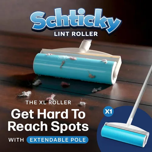 Vista 7 de Schticky juego de rodillo para eliminar pelusas de 3 piezas, de lujo, reutilizable, con palo de acero inoxidable extensible