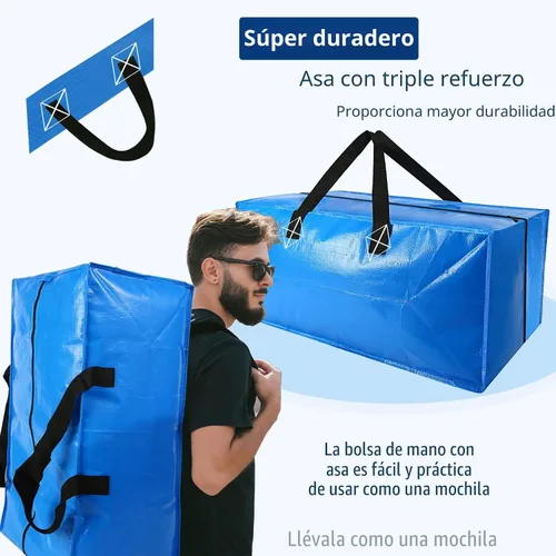 Vista 3 de Paquete de 2 bolsas de almacenamiento extra grandes resistentes – asas fuertes y correas de mochila – Bolsas de almacenamiento que ahorran espacio