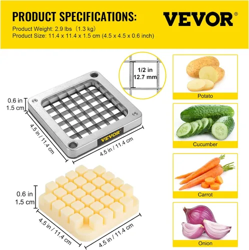 Vista 9 de VEVOR Cuchilla de reemplazo para picadora, 1/2 pulgada, conjunto de 3 cuchillas para freír papas con 6 cuchillos extra, piezas de picadora de acero