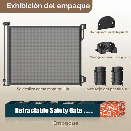 Vista 7 de SPACEANY Puerta retráctil de seguridad para bebés o puerta de malla para perros, puerta retráctil de malla portátil duradera, fácil de usar