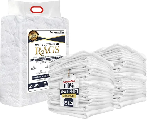 Vista 10 de Trapos de Limpieza Premium de Camisetas Blancas (Bolsa de 1 libra) – Trapos de Algodón Blanco para Limpieza, Teñido, Pintura, Aceite, Grasa