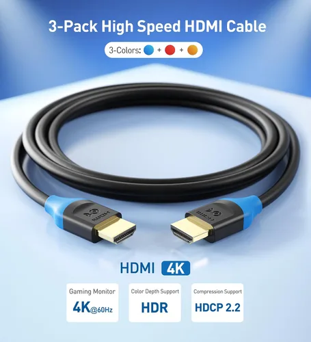 Vista 2 de Cables HDMI de alta velocidad de Cable Matters, chapados en oro, compatible con resolución 3D y 4K (paquete de 3) 4K @60Hz, 2K @144Hz, FreeSync