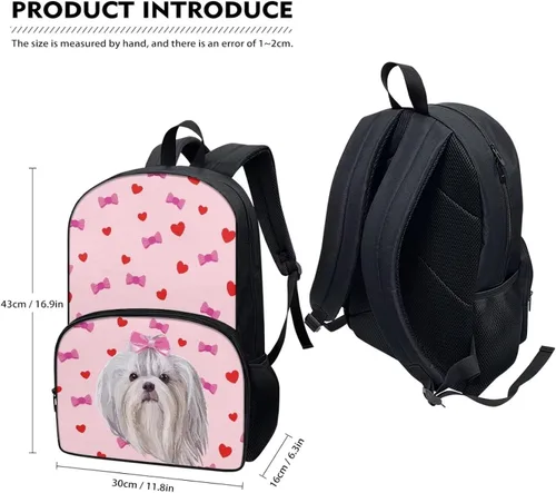 Vista 6 de AmzPrint Mochila para niñas y gatos para niños de 17 pulgadas, escuela primaria secundaria, bolsa escolar de gato atigrado (morado), Shih Tzu