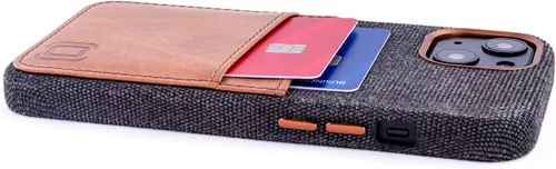 Vista 8 de Dockem Funda de tela para iPhone 13 con placa de metal integrada para montaje magnético, cartera de piel auténtica cosida con 2 ranuras para tarjeta